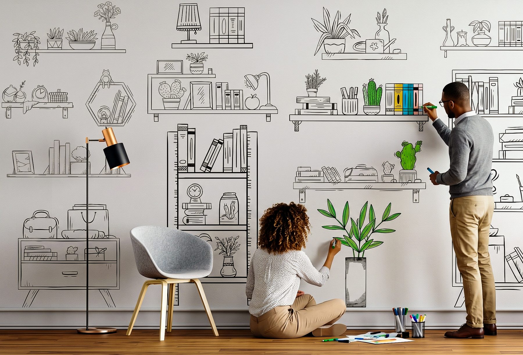 Fresque a colorier collaborative en bureau deux personnes