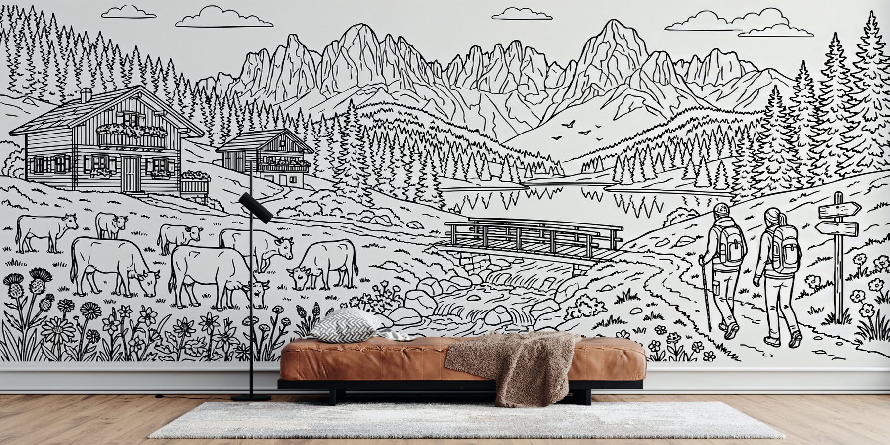 Fresque murale panorama alpes à colorier - décoration bureau engagement