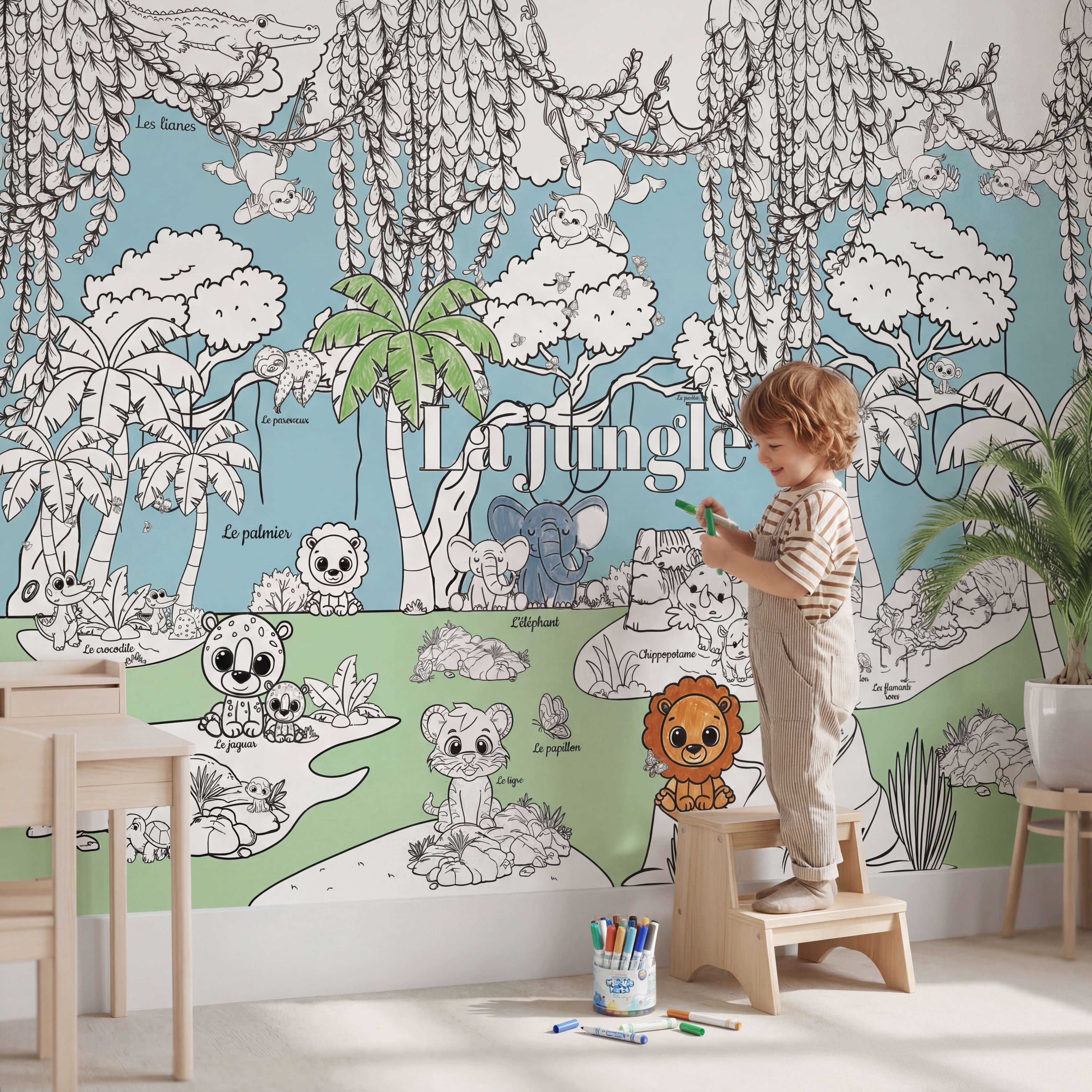 Fresque murale jungle enfant