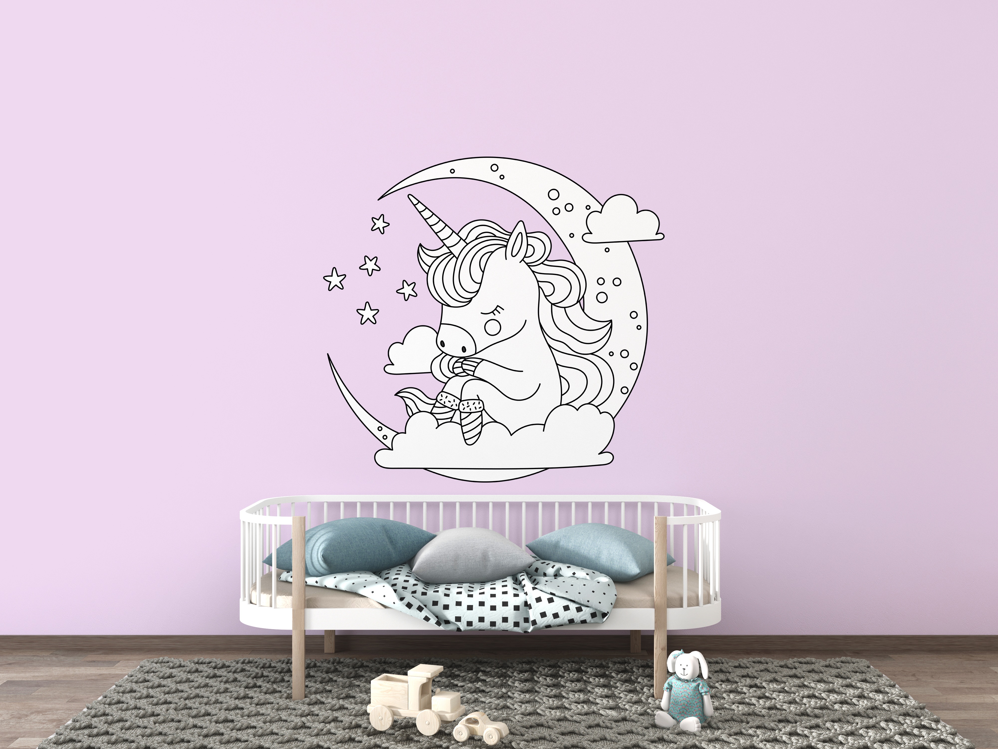Sticker licorne XXL à colorier chambre fille